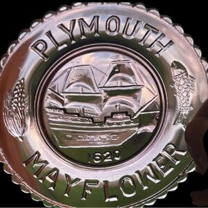 7 Plymouth Rock Mayflower 1620 Vintage Pairpoint Crystal Nautical Ship Cup Plate